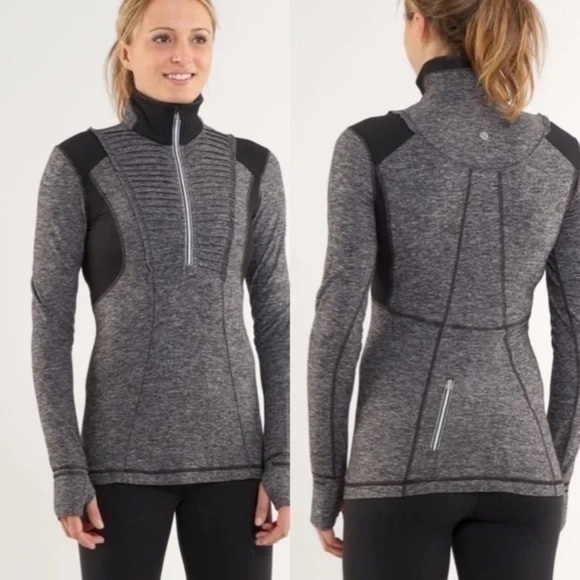 Lululemon Run Your Heart Out Size 8 Gray‎ Sweater w Thumbholes Activewear Yoga - Picture 1 of 15